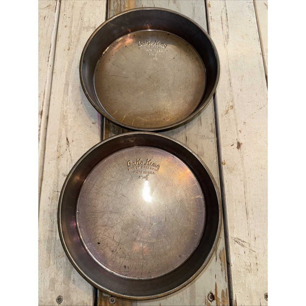 2 Vintage Bake King 8" x 1 1/2" Aluminum Cake Pan Set Round